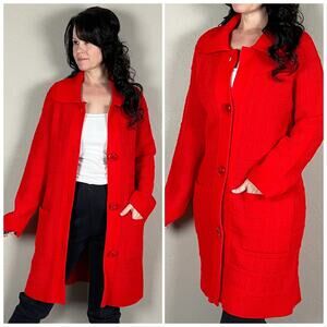 Vintage 1970s Red Chunky Knit Duster Cardigan Sweater